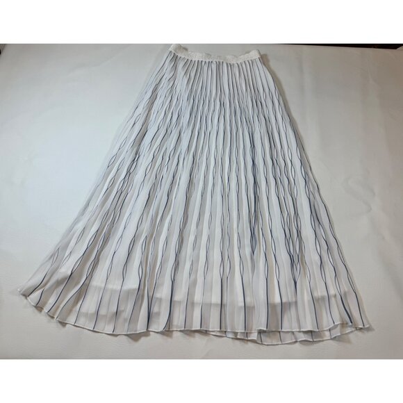 White Navy Pleated Midi Skirt Anonyme Ita. 42, US 6,  Elastic Waist (bin KK171) - Picture 7 of 8